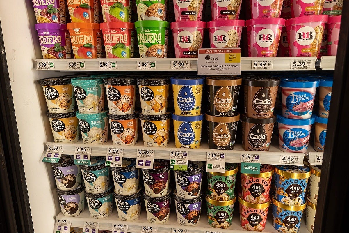 Halo Top pints, bottom right, in a grocery store freezer. Image: Nielsoncaetanosalmeron via Wikimedia Commons Halo Top pints, bottom right, in a grocery store freezer. Image: Nielsoncaetanosalmeron via Wikimedia Commons