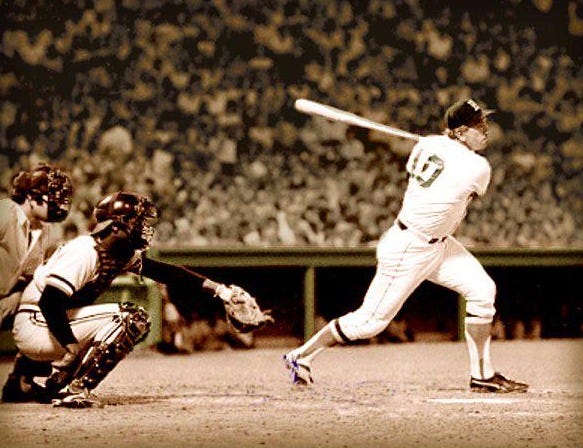 Bob Montgomery batting helmetless in the late 1970s.