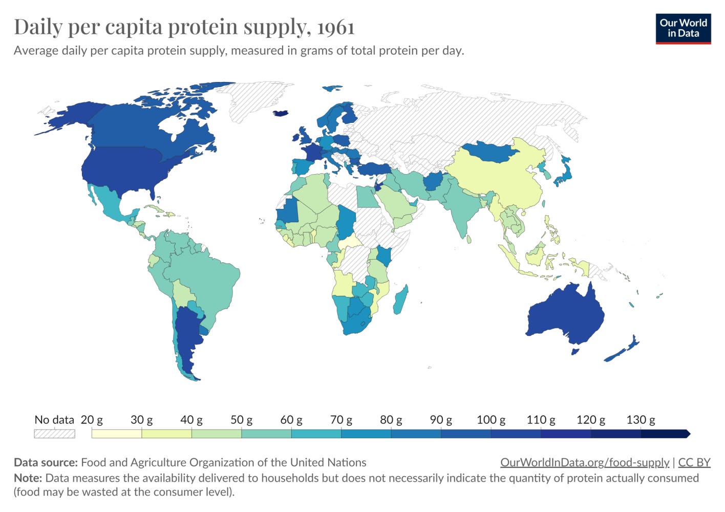 Daily per capita protein supply in 1961