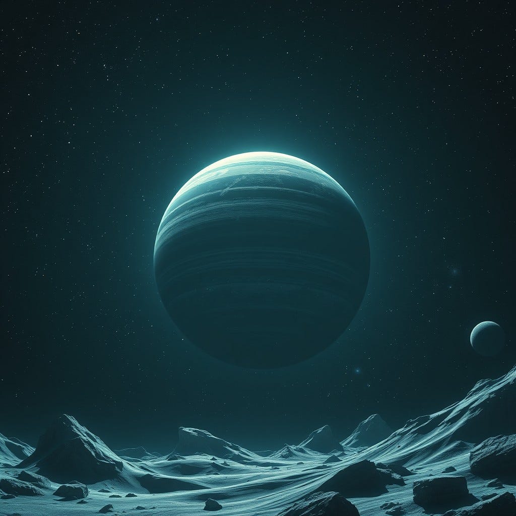 The planet Arda out in space with huge lamps at the north and south poles The planet Arda out in space with huge lamps at the north and south poles