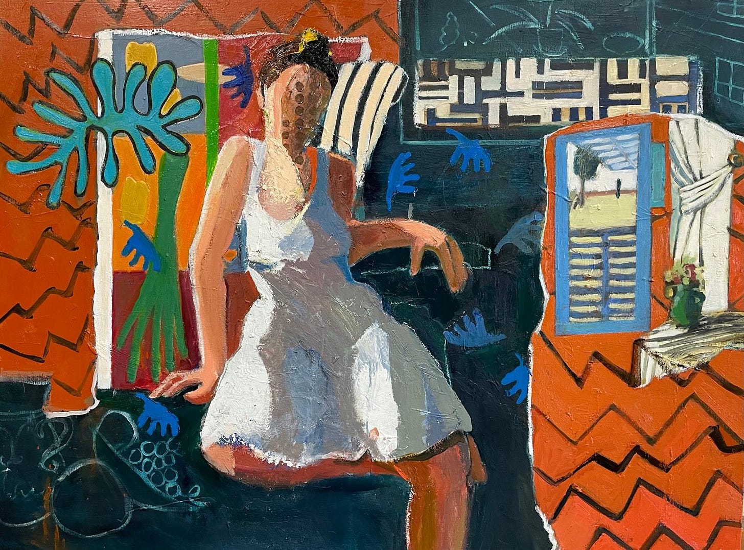 A painting of a person sitting in a chair

Description automatically generated