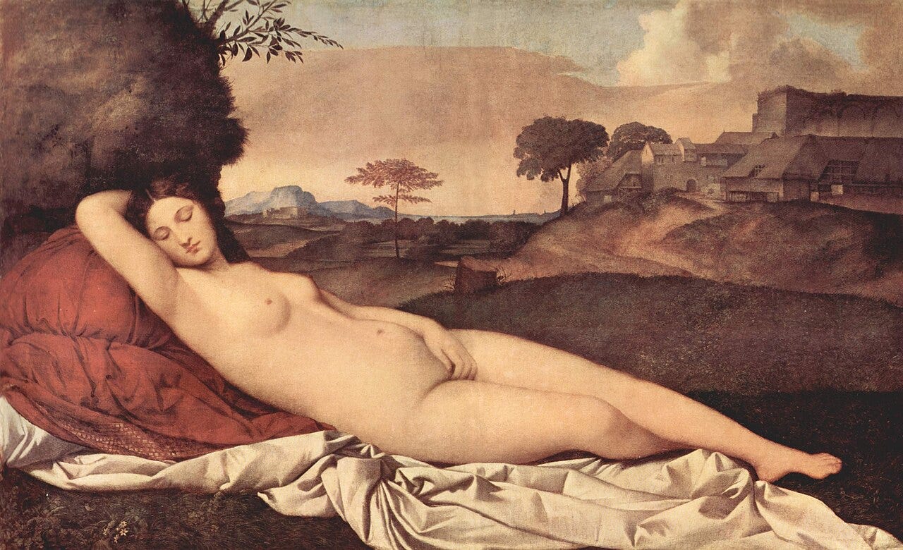 Nude Venus asleep in a landscape, Giorgione Nude Venus asleep in a landscape, Giorgione