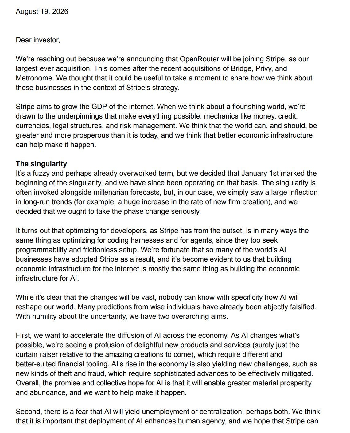 Leaked Stripe Investor Letter Leaked Stripe Investor Letter