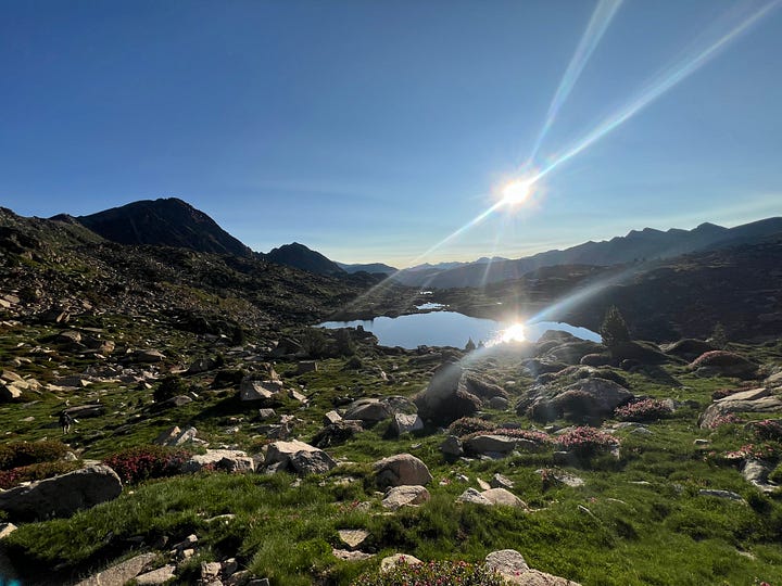 Views and lakes after descending Collada dels Pessons 