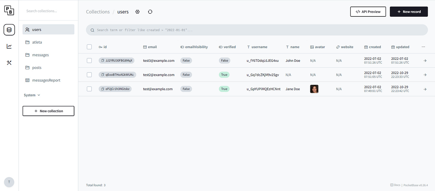 Admin dashboard from the demo site at https://pocketbase.io/demo/