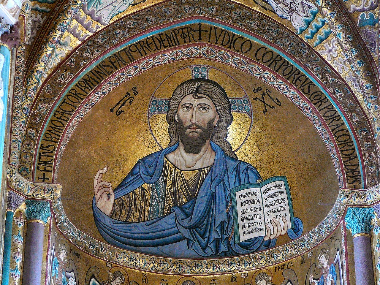 Christ Pantokrator, a vast golden apse mosaic at Cefalù