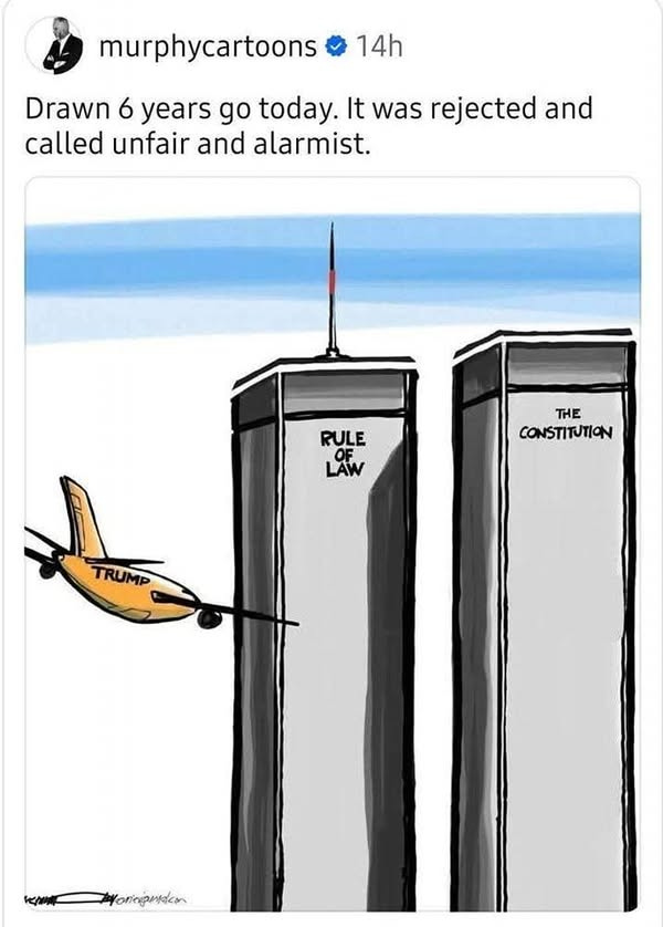 May be an image of text that says 'murphycartoons 14h Drawn 6 years go today. It was rejected and called unfair and alarmist. RULE RULE LAW LAW THE CONSTITUTION 如 TRUMP Yorinipnsdcon' May be an image of text that says 'murphycartoons 14h Drawn 6 years go today. It was rejected and called unfair and alarmist. RULE RULE LAW LAW THE CONSTITUTION 如 TRUMP Yorinipnsdcon'