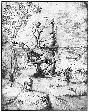 A strange depiction of a tree with a horizon behind it