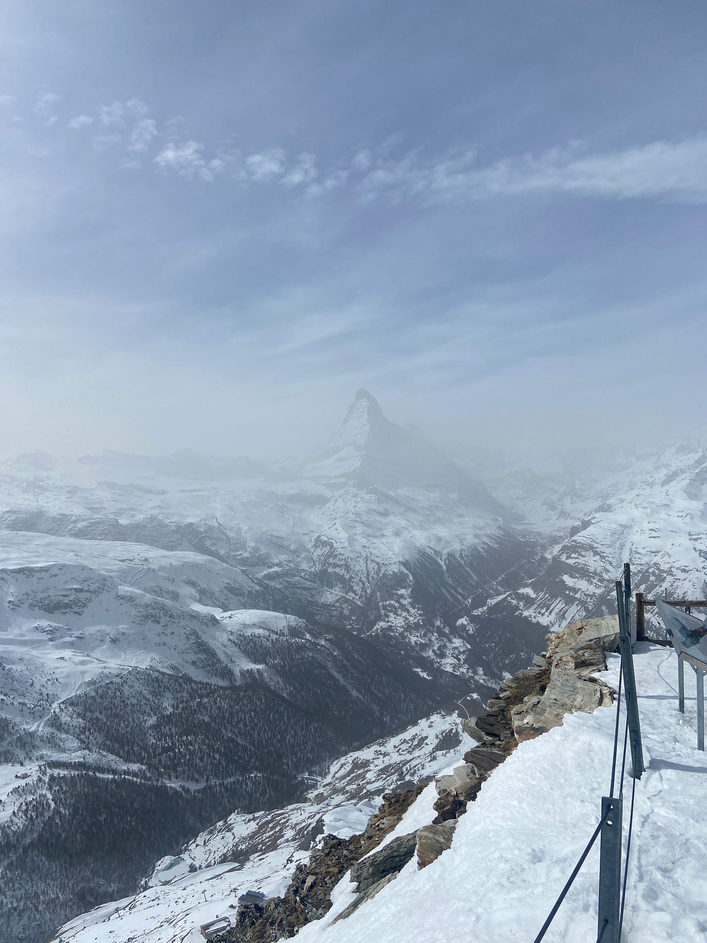 Matterhorn mountain in the clouds Zermatt
