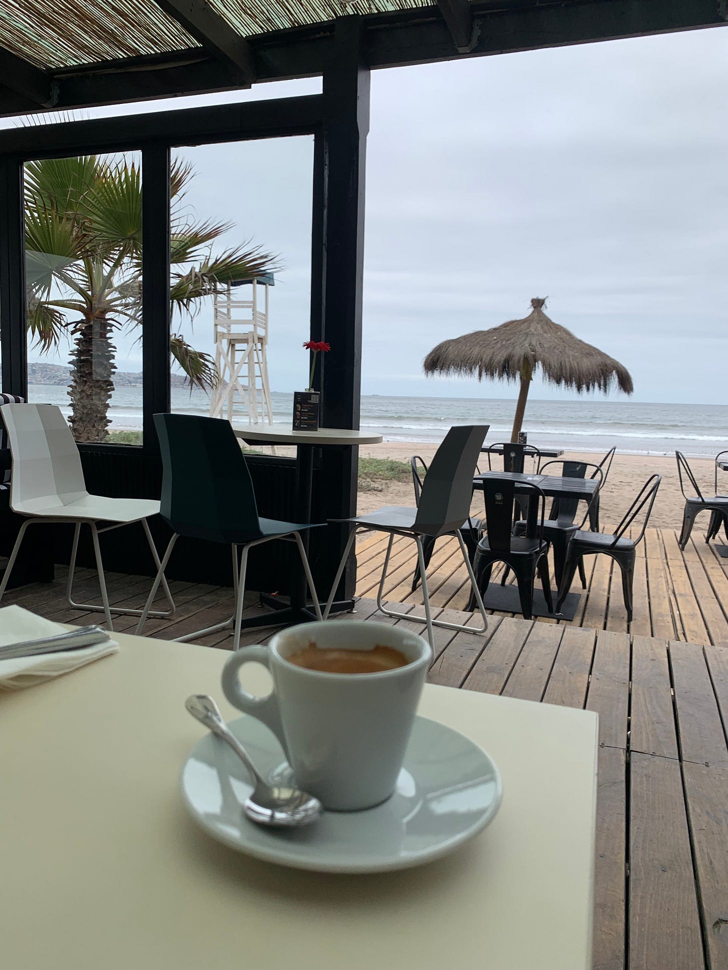 espresso facing the beach