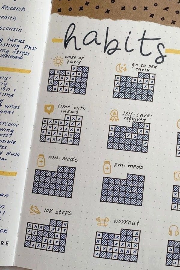 This may contain: an open notebook with the words habitts written in cursive writing on it This may contain: an open notebook with the words habitts written in cursive writing on it
