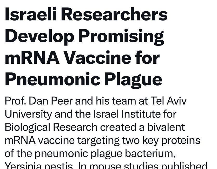 PSYOP-26 PLAGUE UPDATE: Israeli Researchers Developed mRNA “Vaccine” For Plagues Ahead Of This Latest Scamdemic