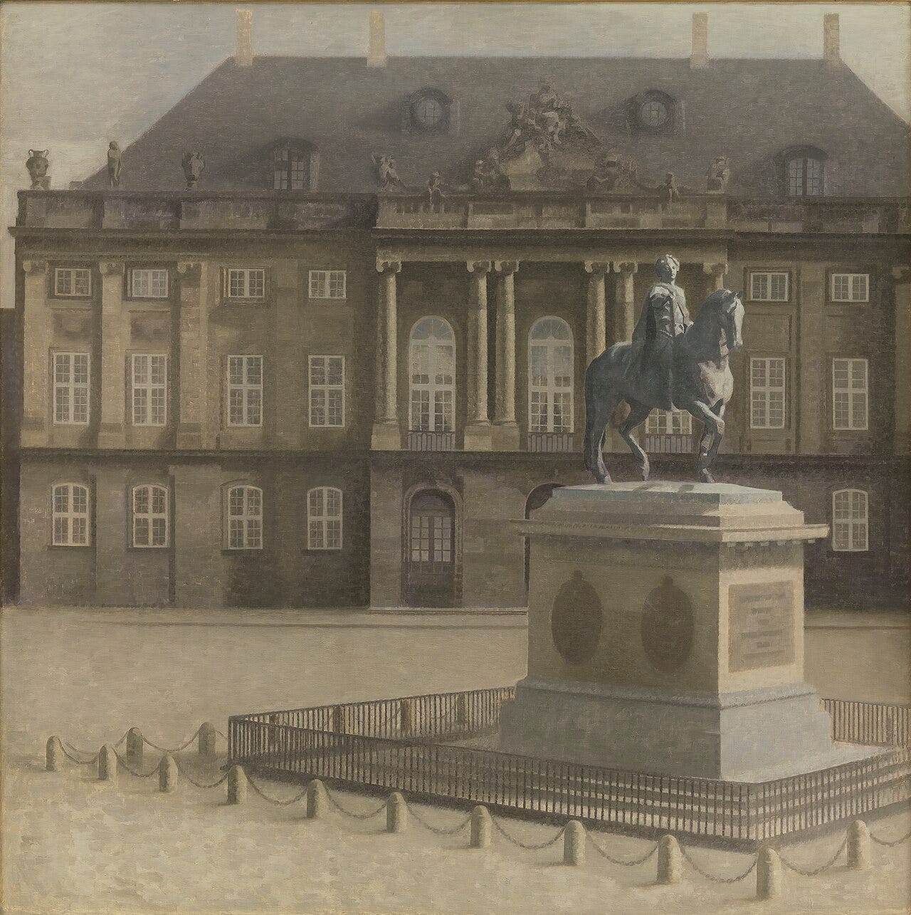 A great empty square under a pale grey haze A great empty square under a pale grey haze