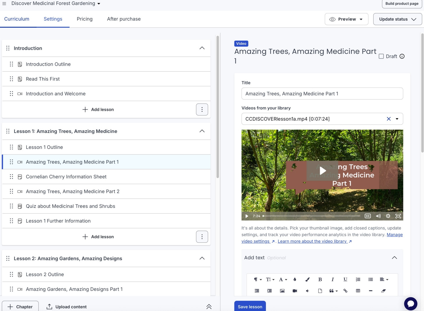 Screenshot of Thinkific course builder