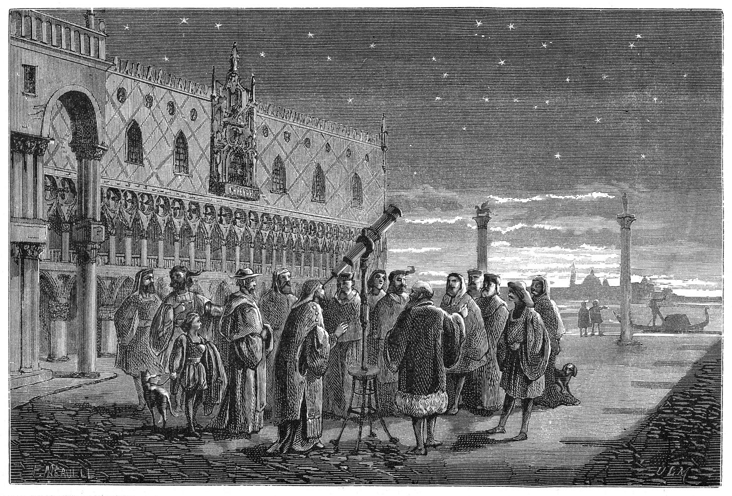 Galileo demonstrating his telescope