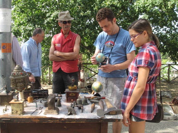 Students at a flea market in Spoleto Italy