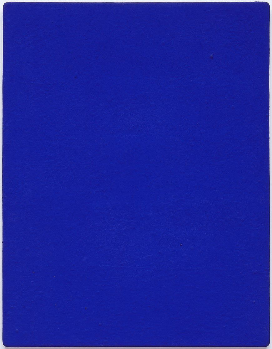 Yves Klein, Untitled blue monochrome (IKB 82), 1959. Dry pigment in synthetic resin on canvas, mounted to board, 36 1/4 x 28 1/4 inches (92.1 x 71.8 cm)