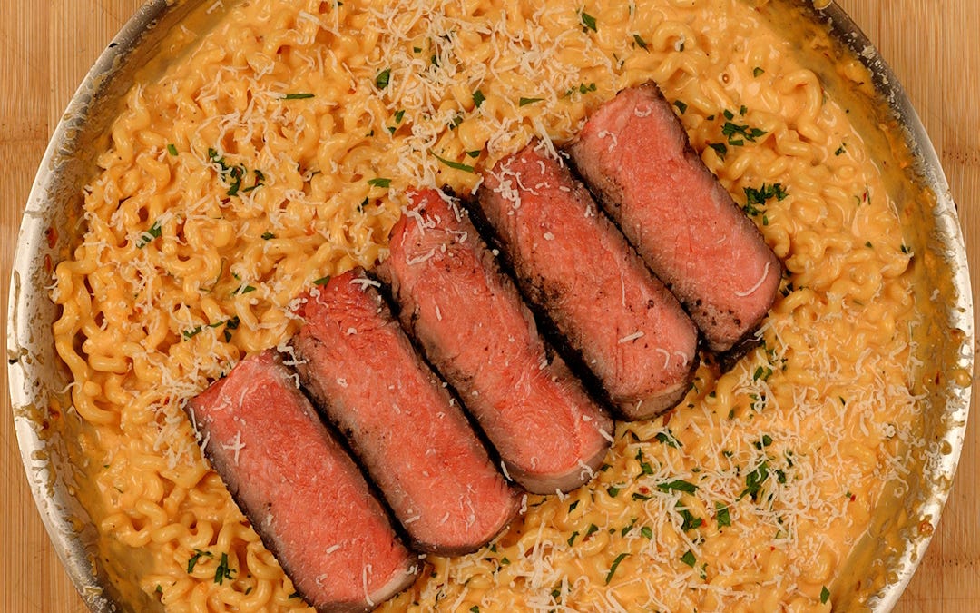Spicy Garlic Parmesan Steak Alfredo Pasta