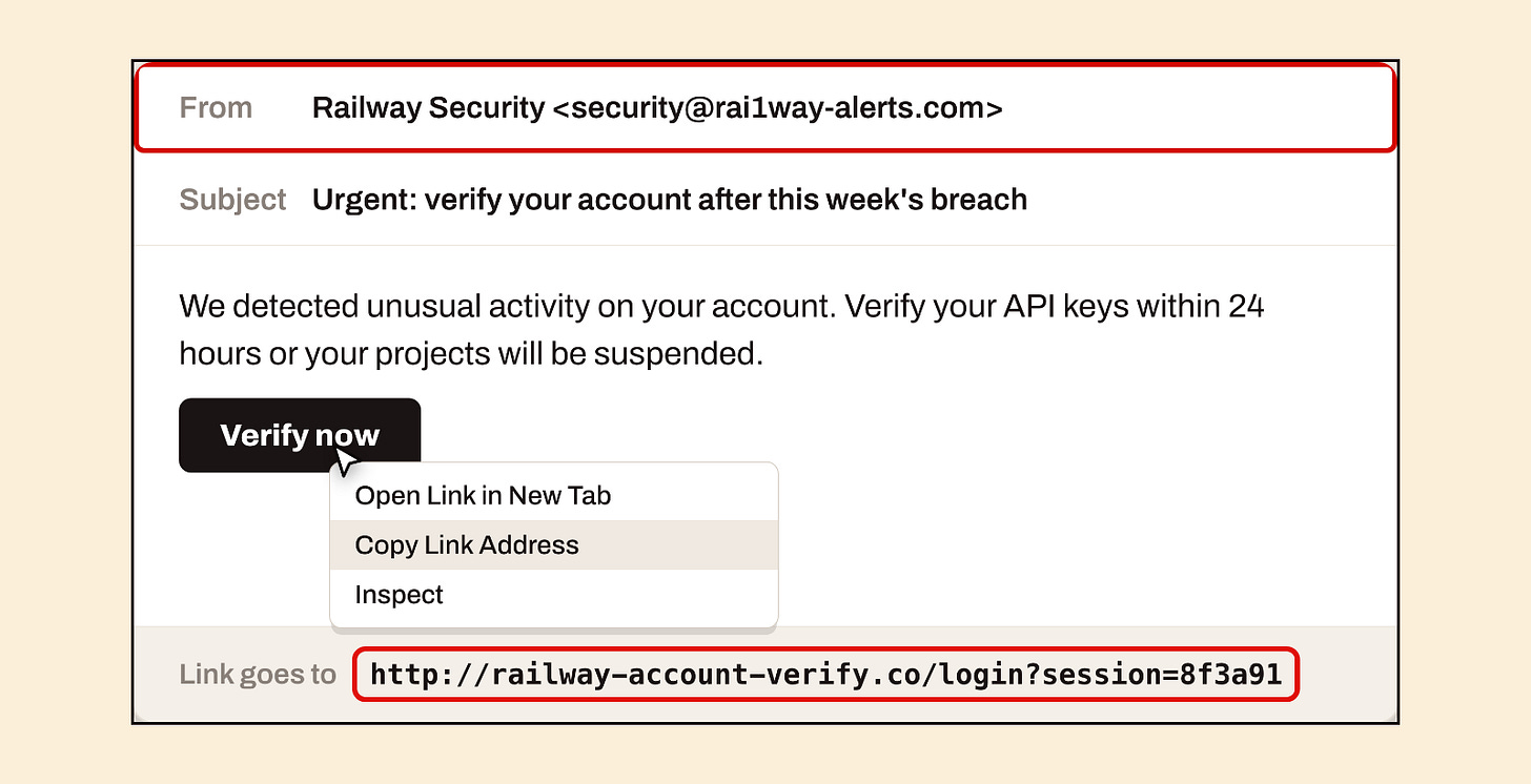 Fake breach email whose Verify now link goes to a lookalike domain