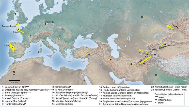 Major and minor tin-ore deposits in Europe, North Africa and Western and Central Asia (figure by Williams). Credit: Antiquity (2025). DOI: 10.15184/aqy.2025.41