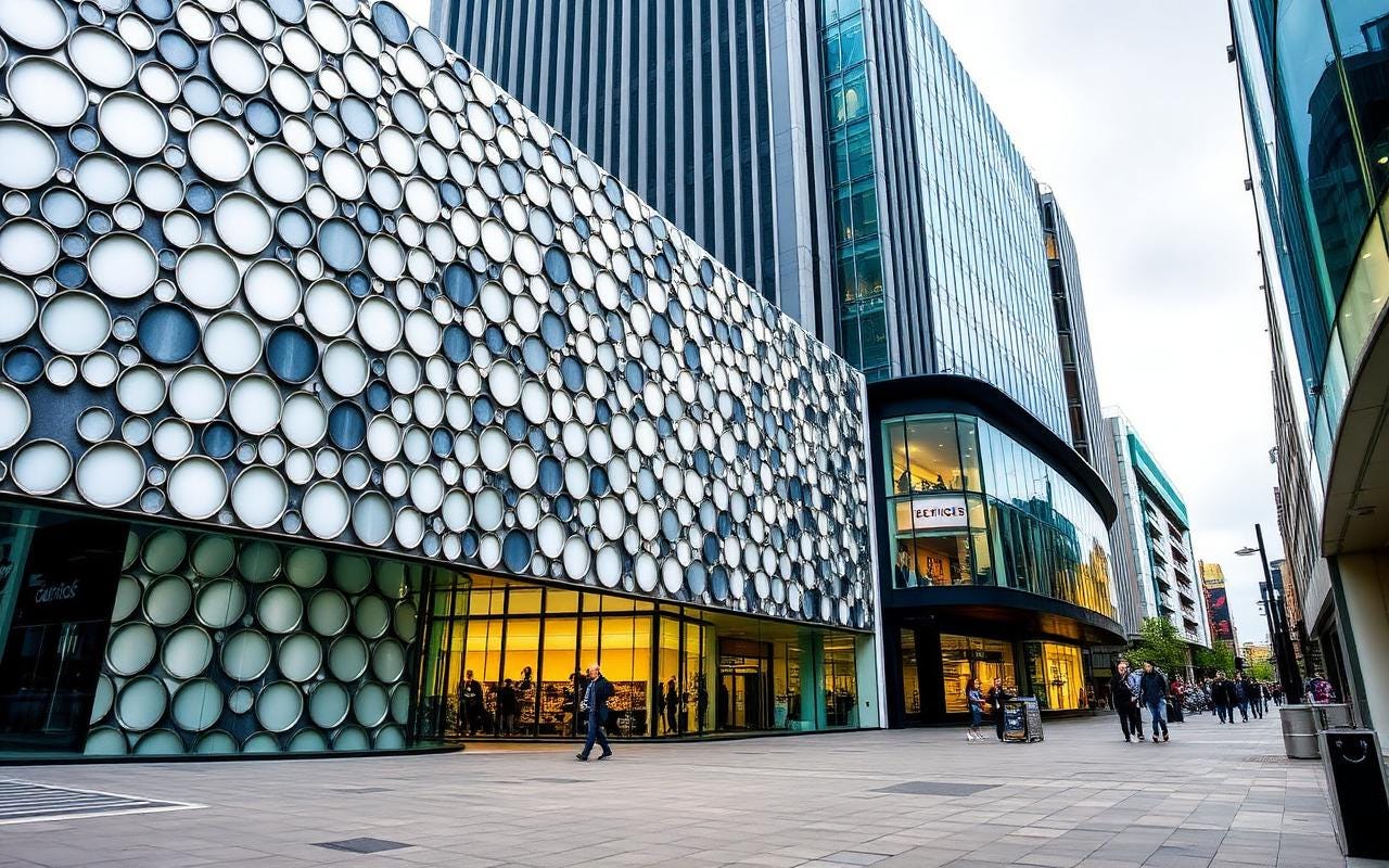 Selfridges Birmingham aluminium disc facade in the Bull Ring district