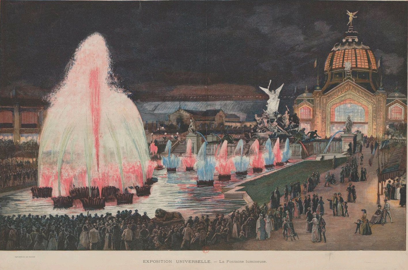an illustration of illuminated fountains at the 1889 paris worlds fair an illustration of illuminated fountains at the 1889 paris worlds fair