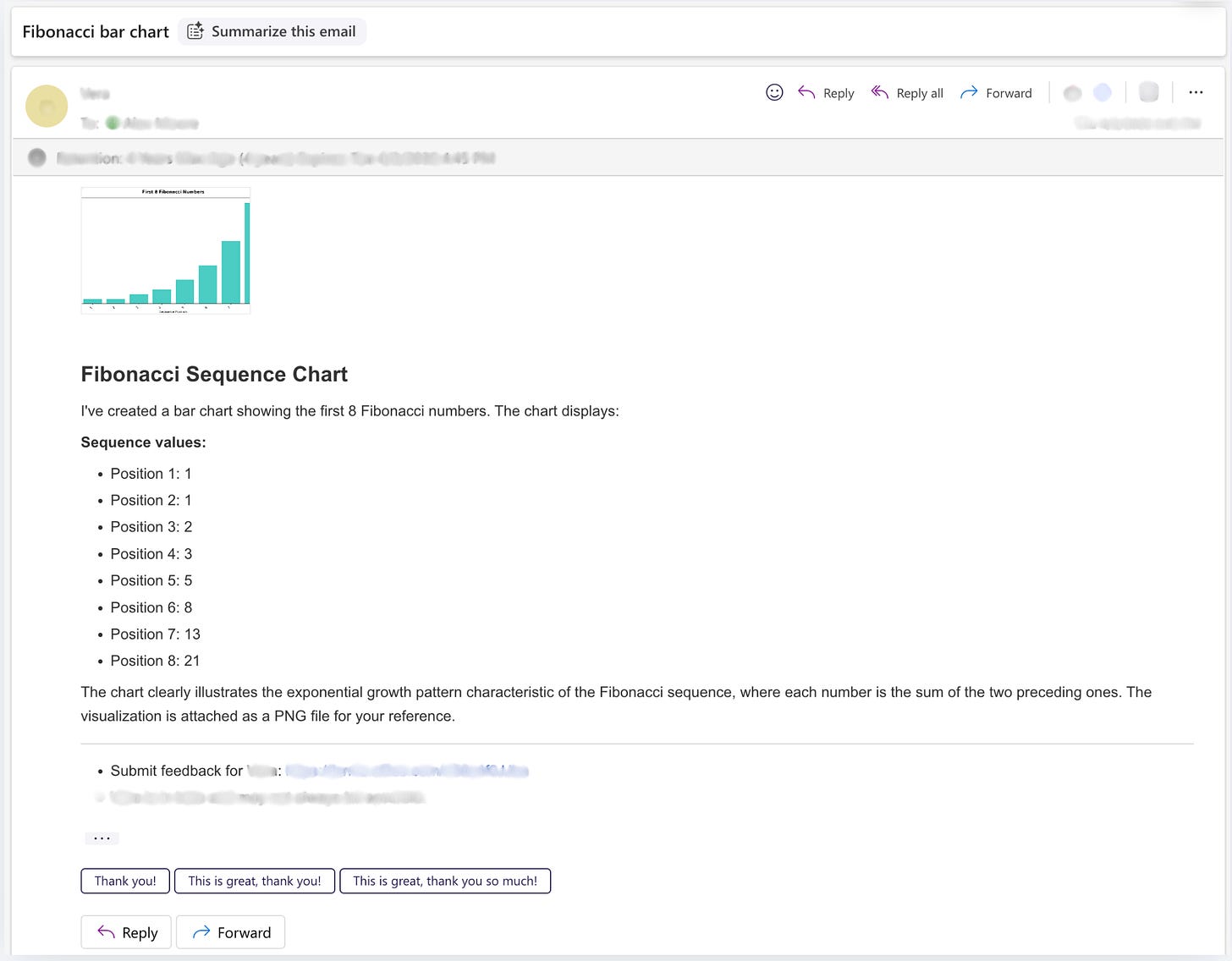 Bot reply with chart attachment visible in Outlook