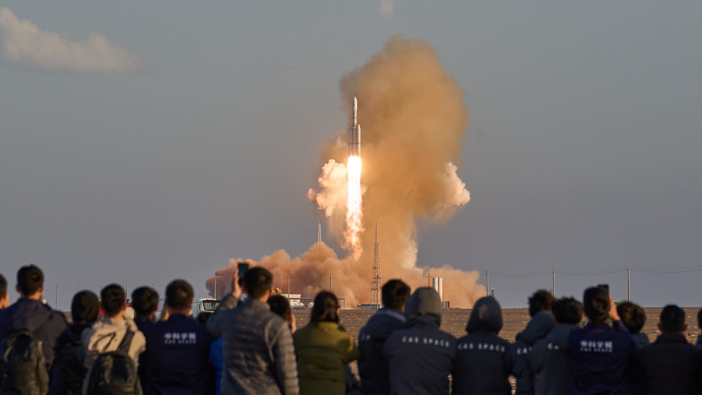 CAS Space staff watching the Kinetica-2 Y1 vehicle liftoff from Launch Area 140 at the Jiuquan Satellite Launch Center on March 30th 2026. CAS Space staff watching the Kinetica-2 Y1 vehicle liftoff from Launch Area 140 at the Jiuquan Satellite Launch Center on March 30th 2026.