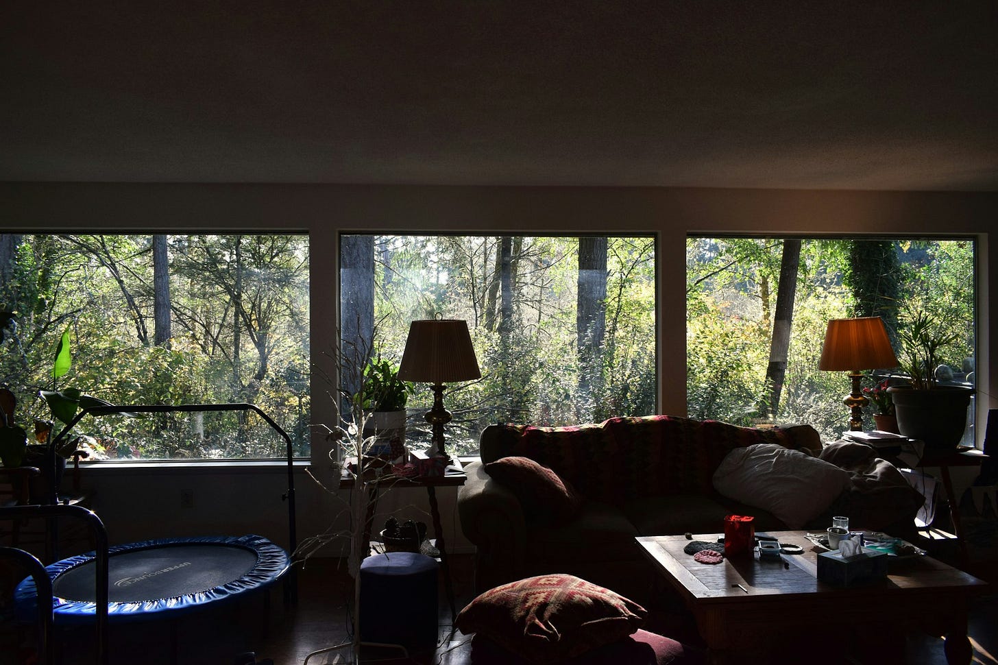 A living room filled with furniture and lots of windows