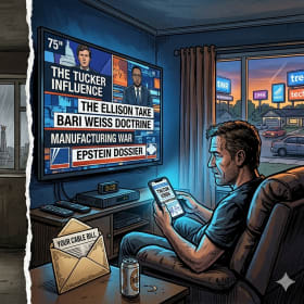 North Korea's propaganda is forced on them, you willingly pay for yours.