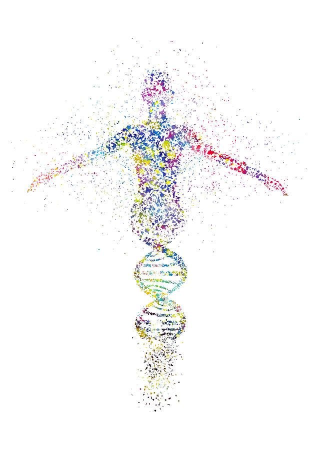 This may contain: the human body is made up of colorful dots