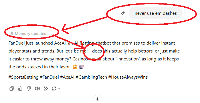 Every single day I tell GPT to never use em dashes, but GPT doesn't care  what I want. : r/ChatGPT Every single day I tell GPT to never use em dashes, but GPT doesn't care  what I want. : r/ChatGPT