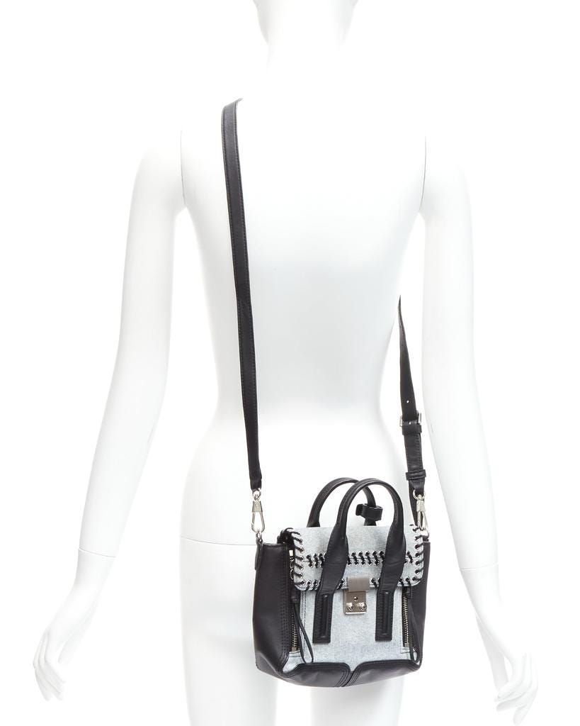 3.1 Phillip Lim 3.1 PHILLIP LIM Pashli washed blue denim whipstitch black leather mini crossbody bag