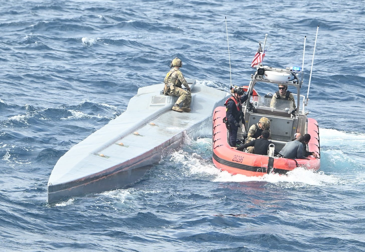 Coast Guard Cutter Tampa crewmembers intercept a suspected drug smuggling vessel during counter narcotics operations in the Eastern Pacific Coast Guard Cutter Tampa crewmembers intercept a suspected drug smuggling vessel during counter narcotics operations in the Eastern Pacific