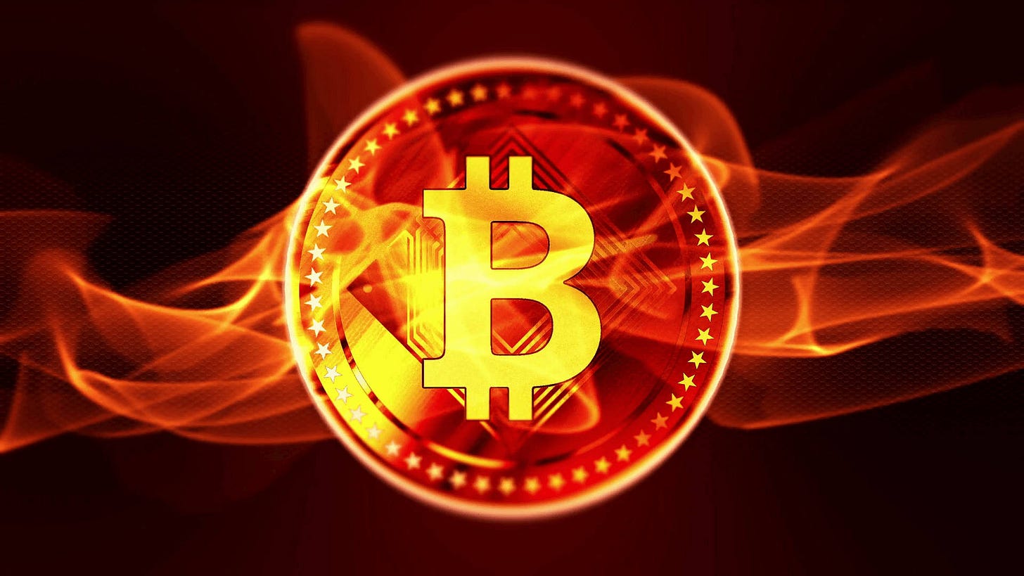 Download "A vision of the future: Fiery representation of Bitcoin."  Wallpaper | Wallpapers.com