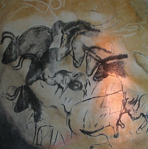 Drawings of horses on cave wall