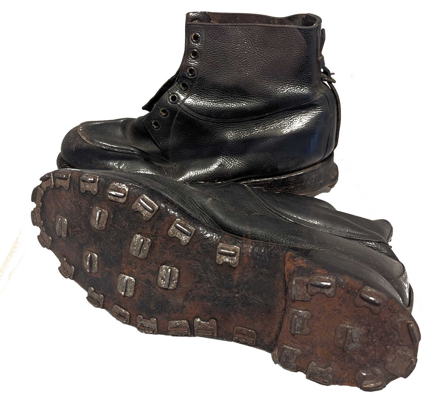 nailed boots, black leather