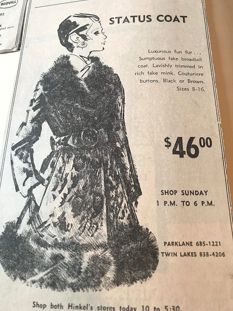 Vintage women's clothing ads. Circa 1970s.