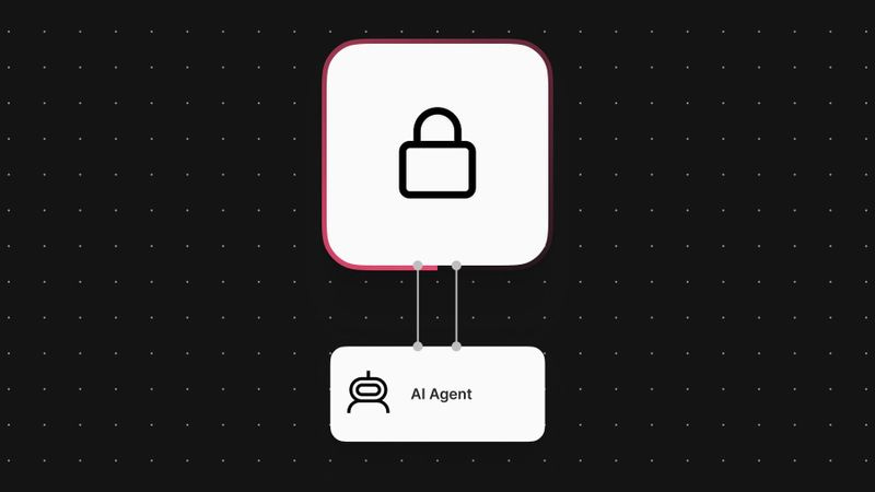 A white padlock icon connected by two cables to a smaller node labeled "AI Agent" on a dark dotted-grid background. A white padlock icon connected by two cables to a smaller node labeled "AI Agent" on a dark dotted-grid background.