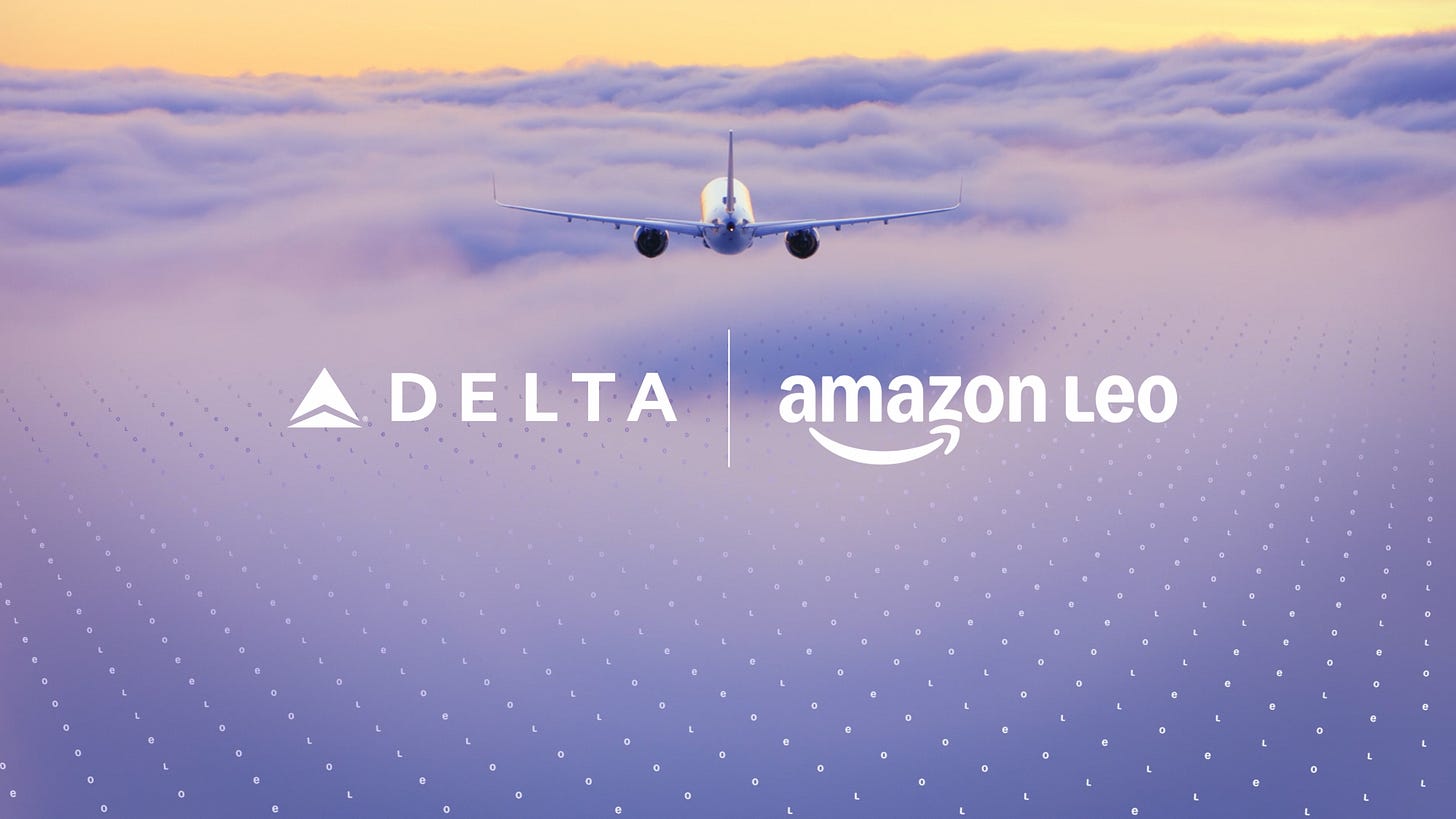 Delta Air Lines aircraft and Amazon Leo logos