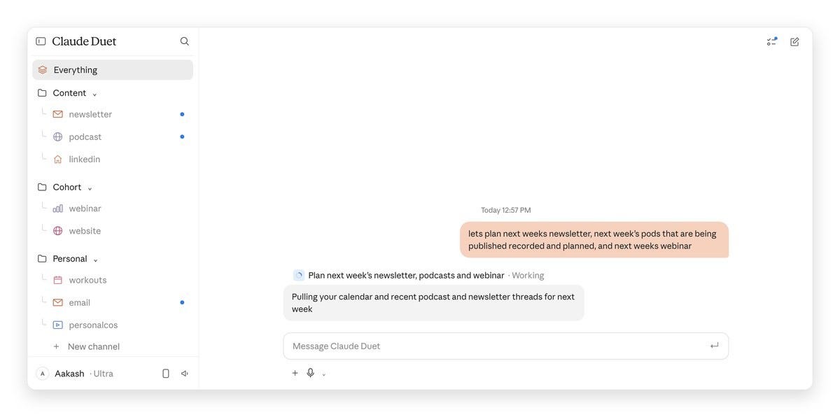My Duet sidebar: channels inside the Content, Cohort and Personal groups My Duet sidebar: channels inside the Content, Cohort and Personal groups