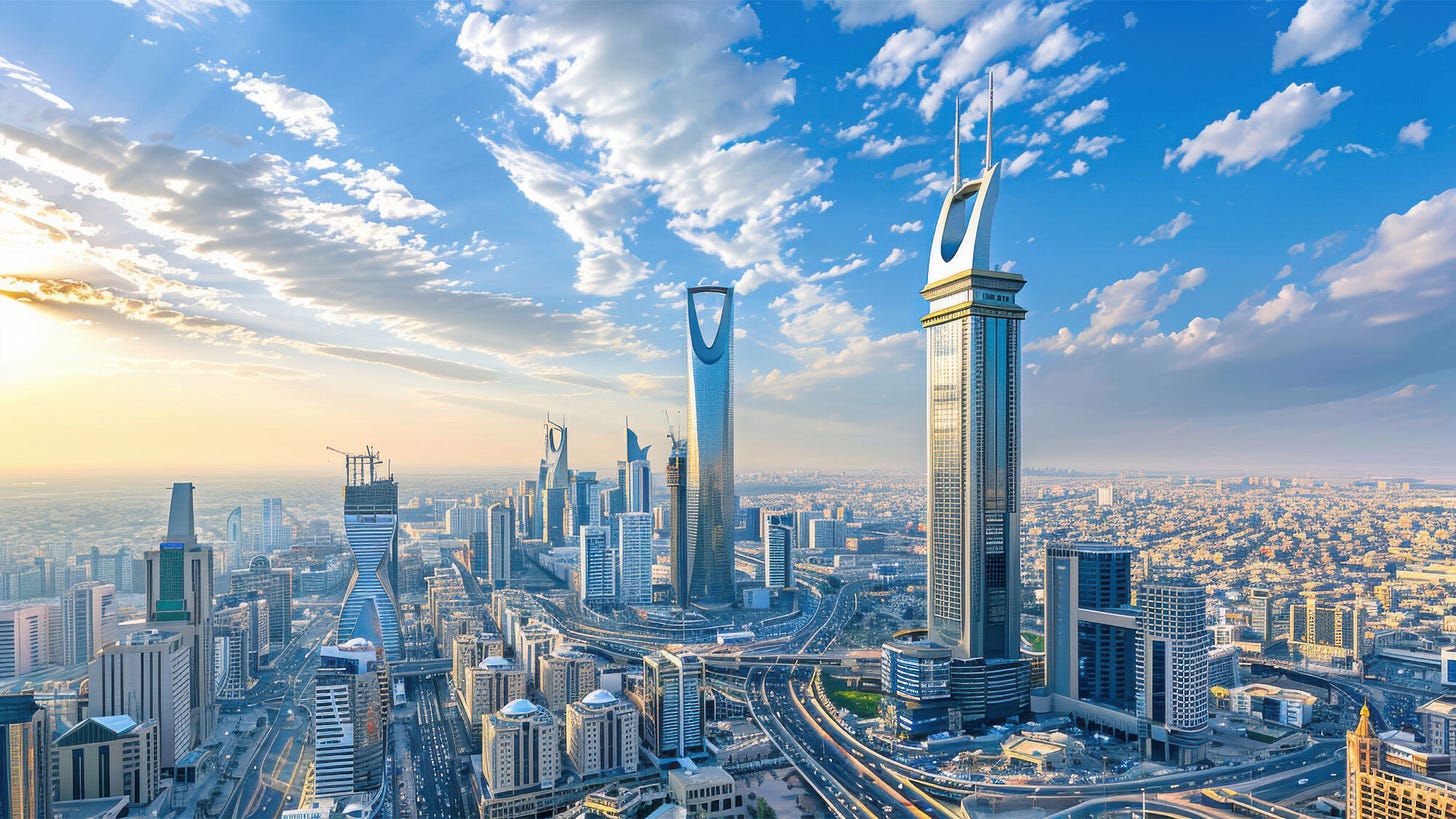 Aerial view of Saudi Arabian capital with iconic architecture Aerial view of Saudi Arabian capital with iconic architecture