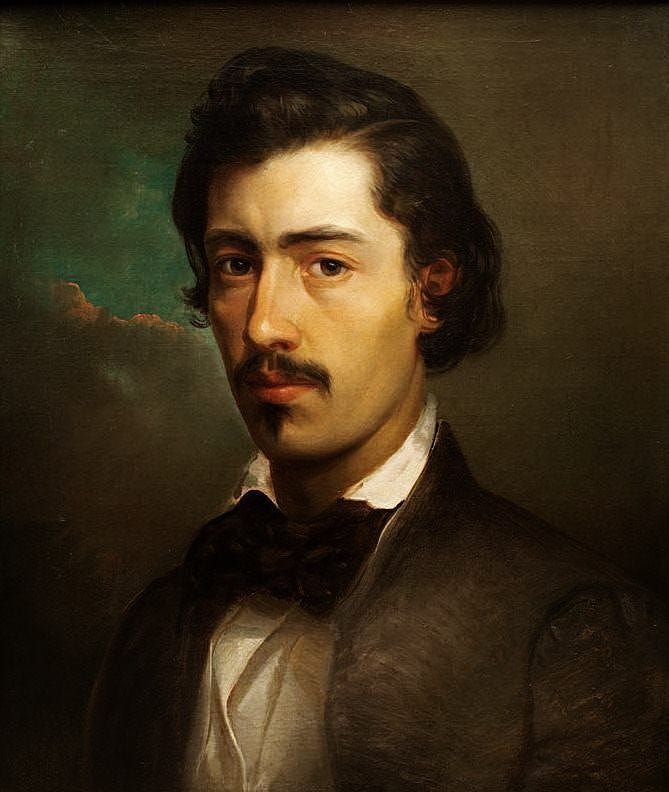 This may contain: an oil painting of a man with a mustache