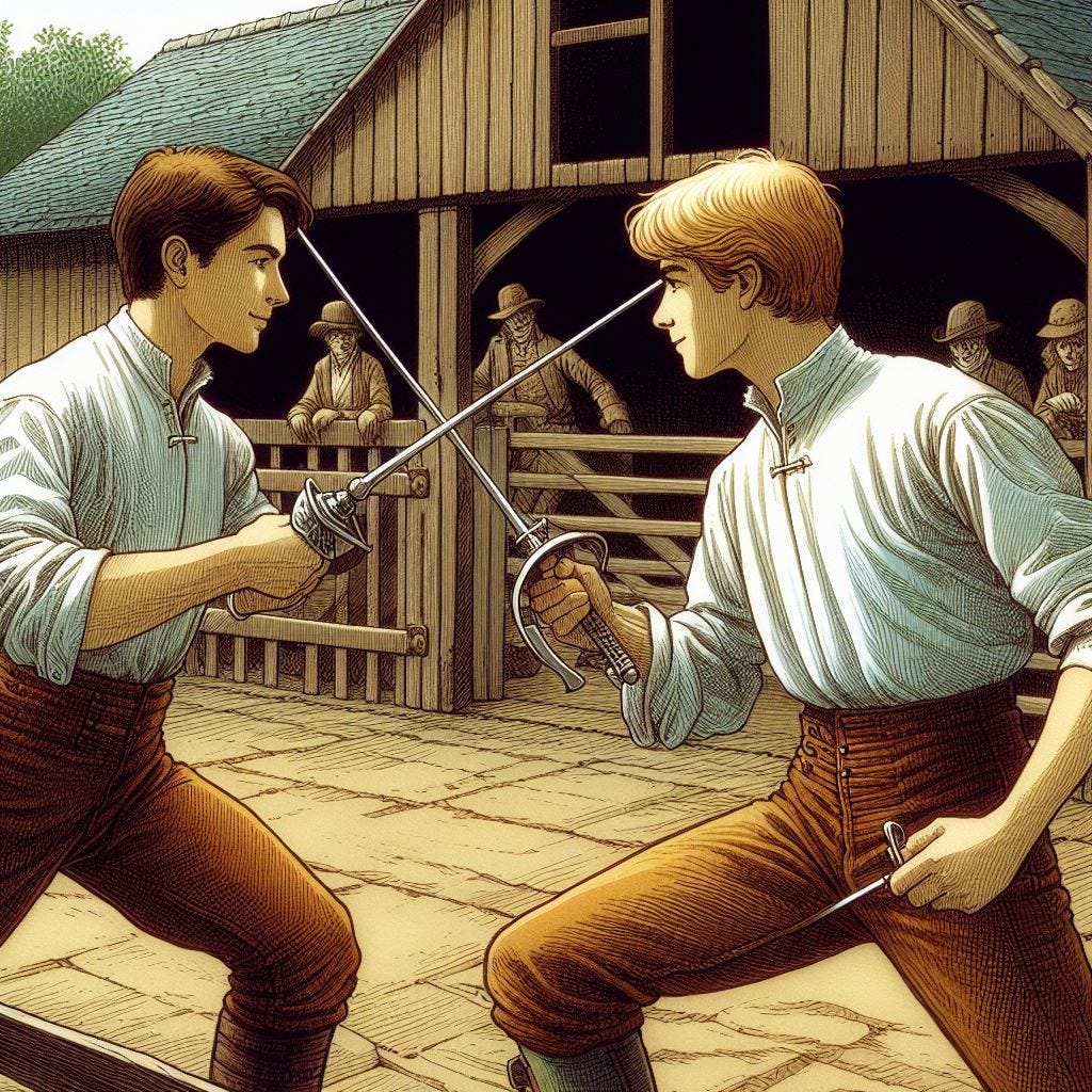 Sword fighting. Image by Bing