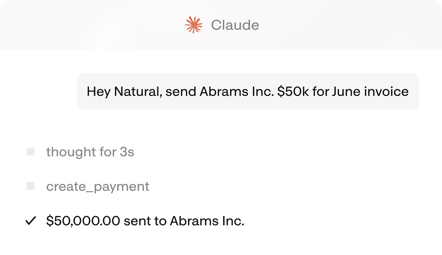 A Natural agent sending a $50,000 invoice payment