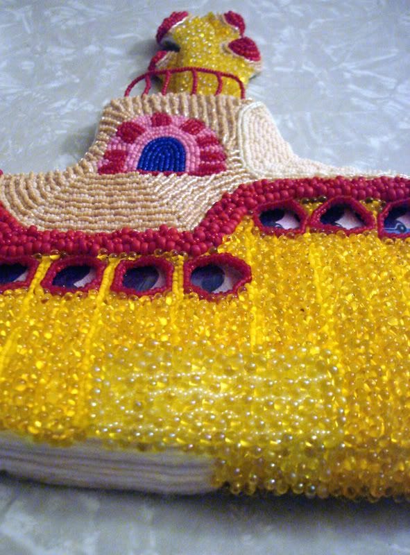 Beaded Beatles Yellow Submarine pop art bead embroidery construction techniques blue meanies beading Boston
