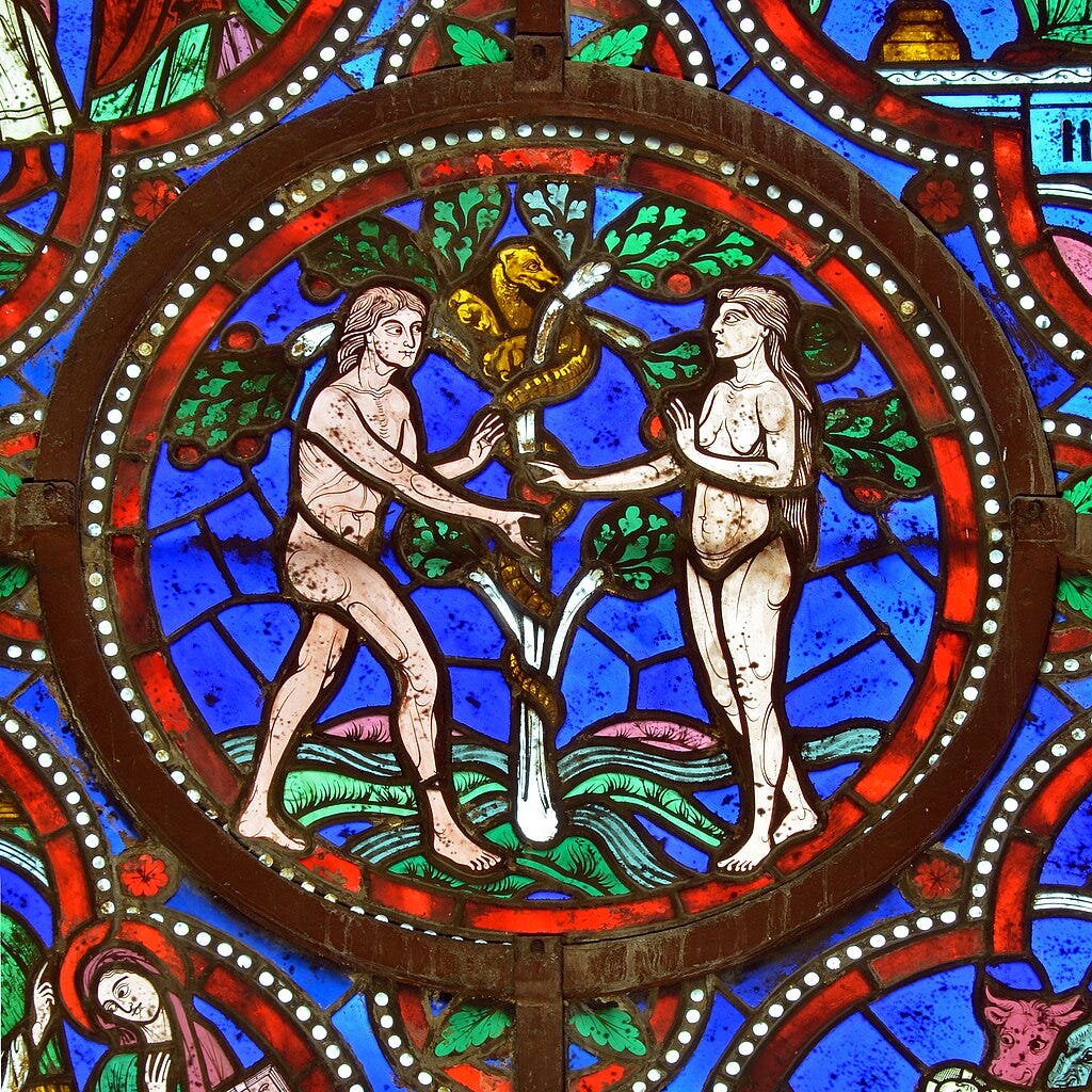 Detail of a stained glass window (12th century) in Saint-Julien cathedral - Le Mans, France
