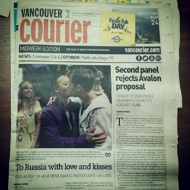 The Vancouver Courier in which I am on the cover kissing a guy in protest of Russia's anti-gay laws
