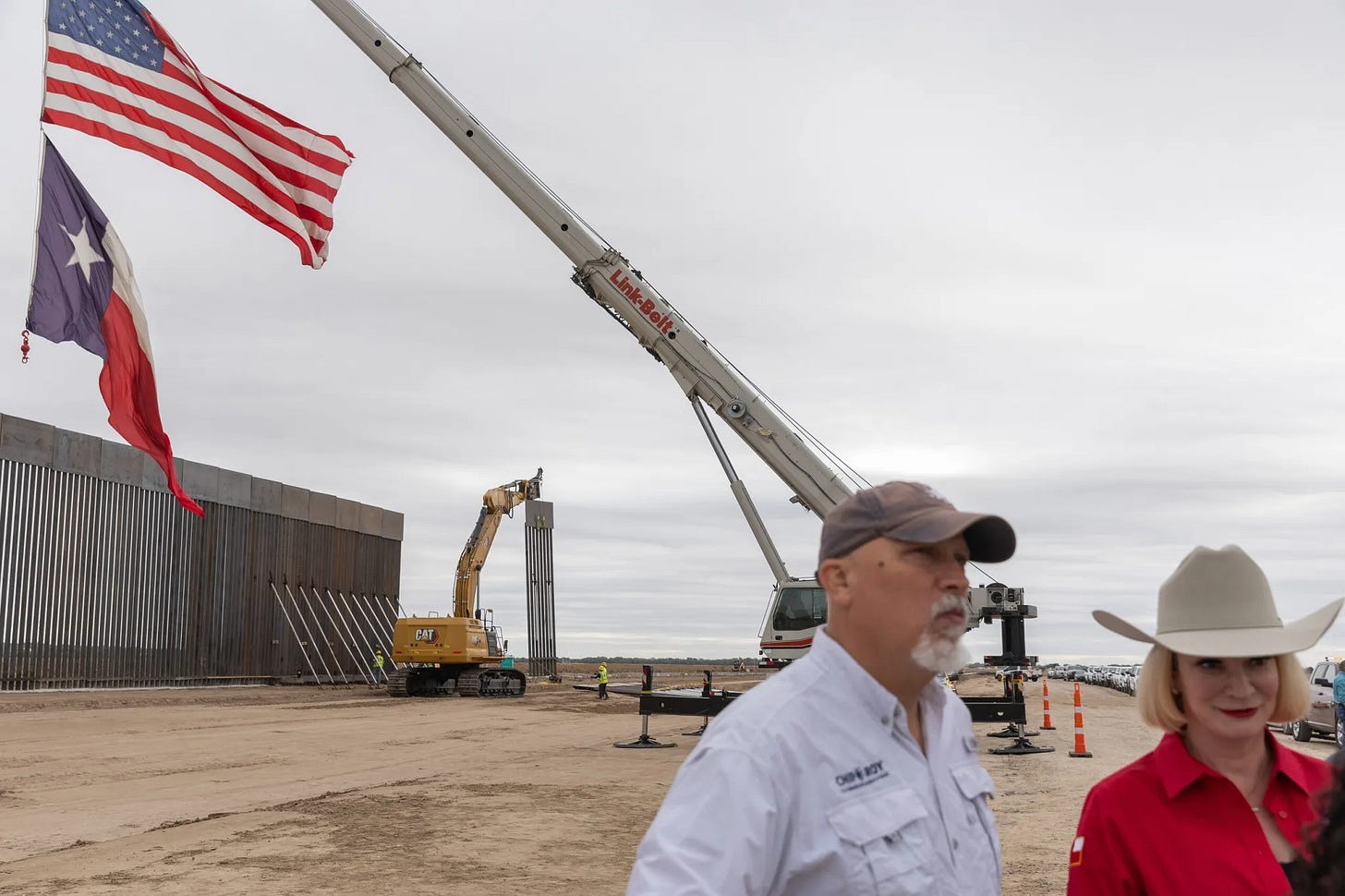 Last month, Texas Land Commissioner Dawn Buckingham, right, seen with U.S. Rep. Chip Roy, R-Austin, on Nov. 26, 2024, in Rio Grande City, sent a cease and desist letter to Customs and Border Protection and a federal contractor she said had illegally cleared GLO-owned land in Presidio County.(Photo by Eddie Gaspar/The Texas Tribune) Last month, Texas Land Commissioner Dawn Buckingham, right, seen with U.S. Rep. Chip Roy, R-Austin, on Nov. 26, 2024, in Rio Grande City, sent a cease and desist letter to Customs and Border Protection and a federal contractor she said had illegally cleared GLO-owned land in Presidio County.(Photo by Eddie Gaspar/The Texas Tribune)