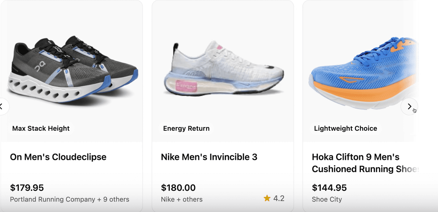 ChatGPT Shopping example of USPs being tagged onto products